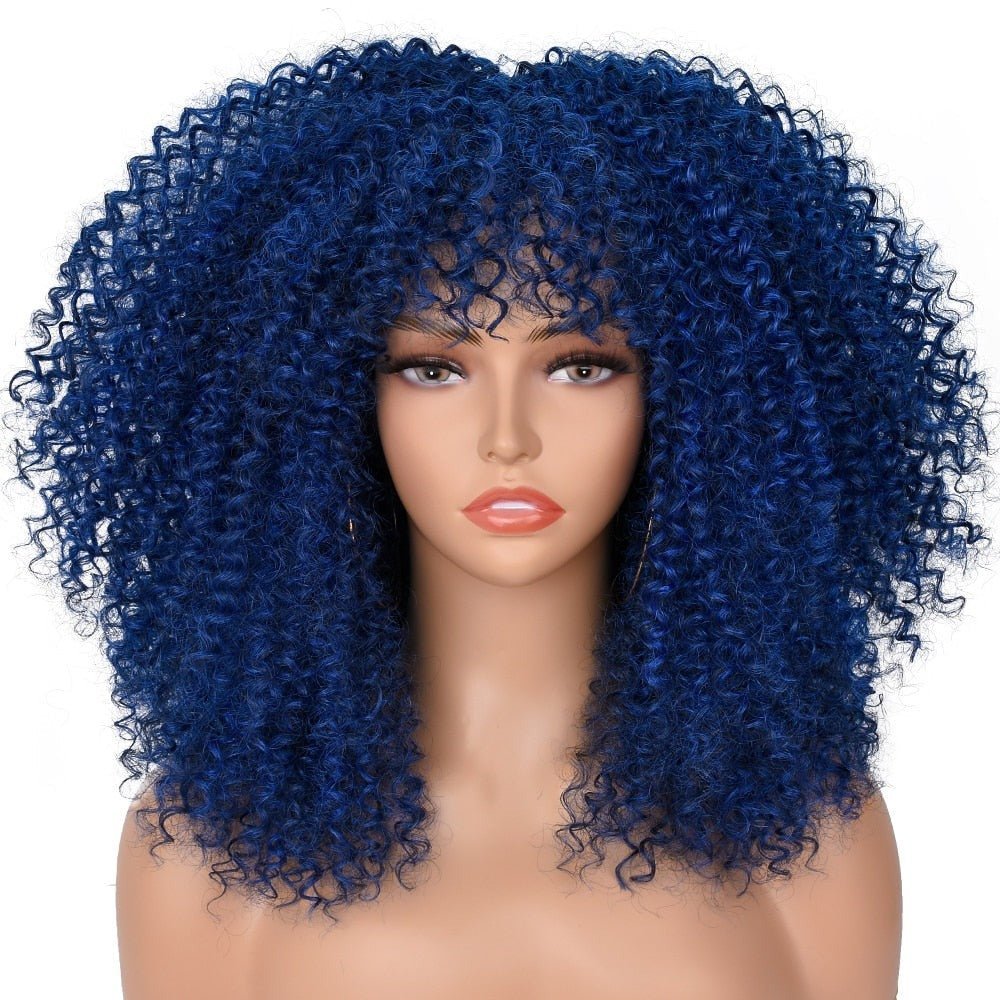 16" Short Kinky Curly Wig with Bangs Natural Synthetic Afro Hair Black Women - Free Delivery Worldwide only at Flexi Africa