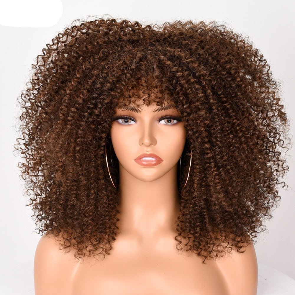 16" Short Kinky Curly Wig with Bangs Natural Synthetic Afro Hair Black Women - Free Delivery Worldwide only at Flexi Africa