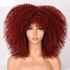 16" Short Kinky Curly Wig with Bangs Natural Synthetic Afro Hair for Black Women - Flexi Africa - Free Delivery Worldwide