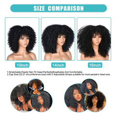 16" Short Kinky Curly Wig with Bangs Natural Synthetic Afro Hair for Black Women - Flexi Africa - Free Delivery Worldwide