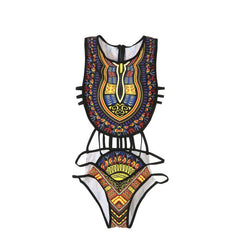 1PC Ethnic Floral African Swimsuit for Women - Low Waist Polyester and Nylon Bathing Suit - Flexi Africa offers Free Delivery