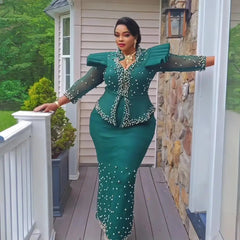 2024 african dresses for woman suit luxury women's elegant dress Mesh fabric women's clothing from turkey - Free Delivery Worldwide only at Flexi Africa