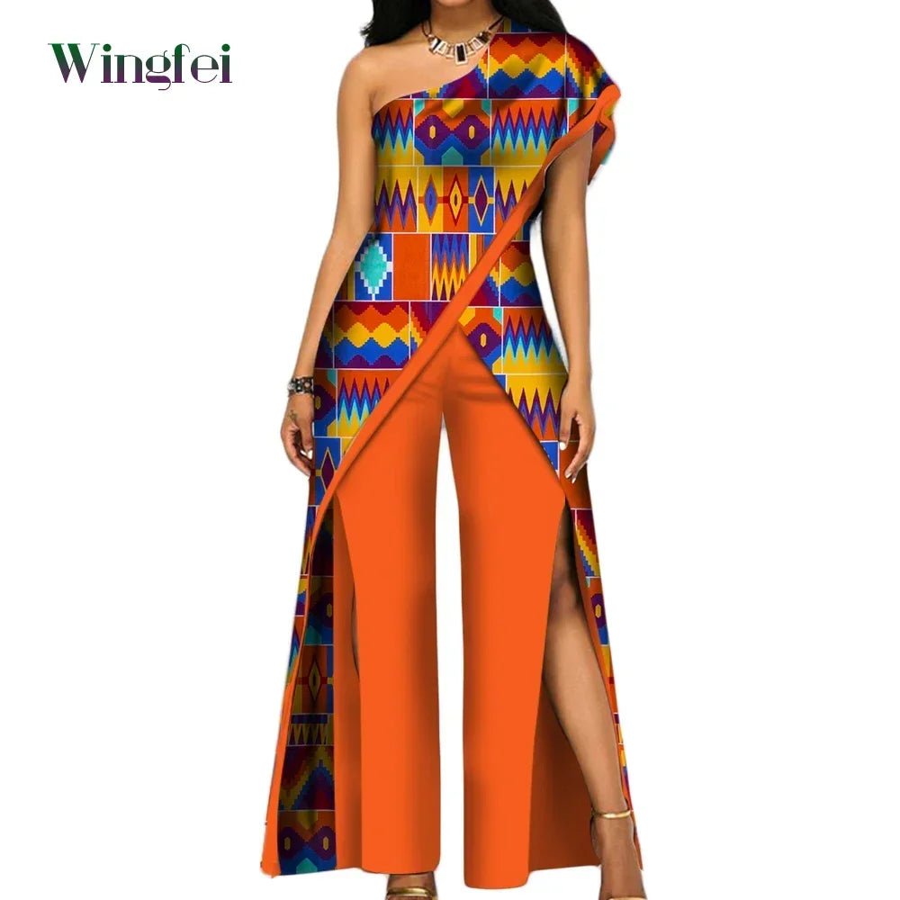 2PC African Women’s Ankara Pant Set – Stylish Off - Shoulder Top and Trousers - Free Delivery Worldwide only at Flexi Africa