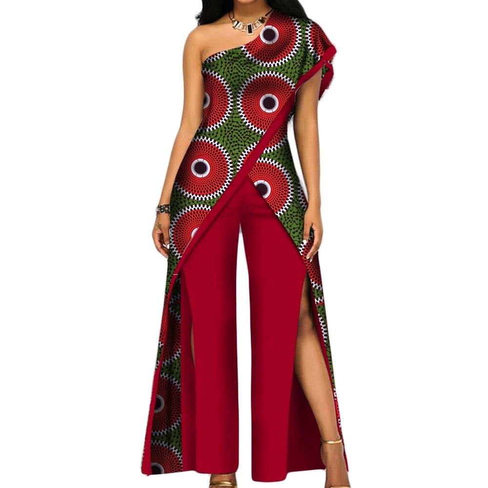 2PC African Women’s Ankara Pant Set – Stylish Off - Shoulder Top and Trousers - Free Delivery Worldwide only at Flexi Africa
