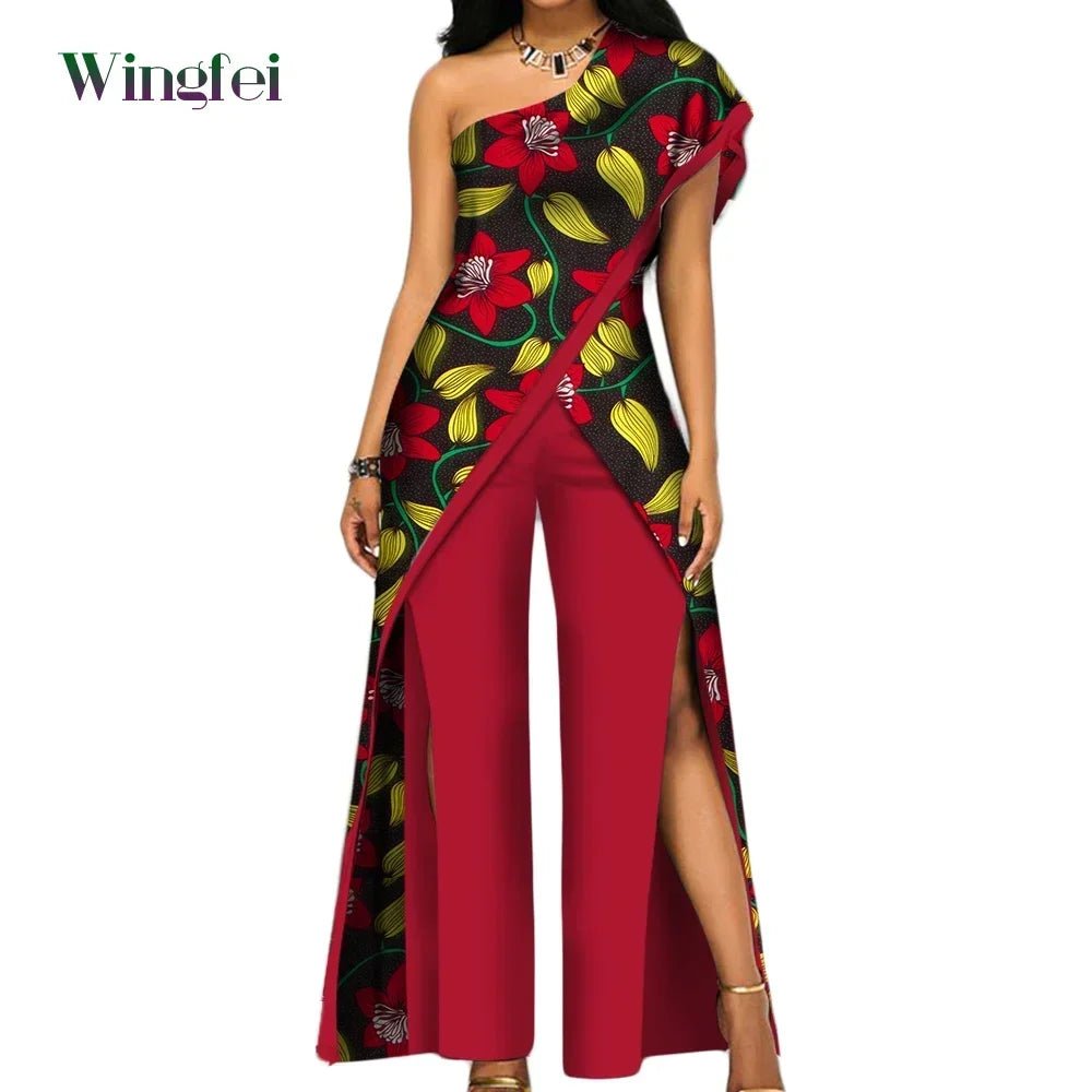 2PC African Women’s Ankara Pant Set – Stylish Off - Shoulder Top and Trousers - Free Delivery Worldwide only at Flexi Africa