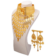 2PC Ethiopian Jewelry Set for Women – Gold - Tone Necklace & Earrings - Free Delivery Worldwide only at Flexi Africa