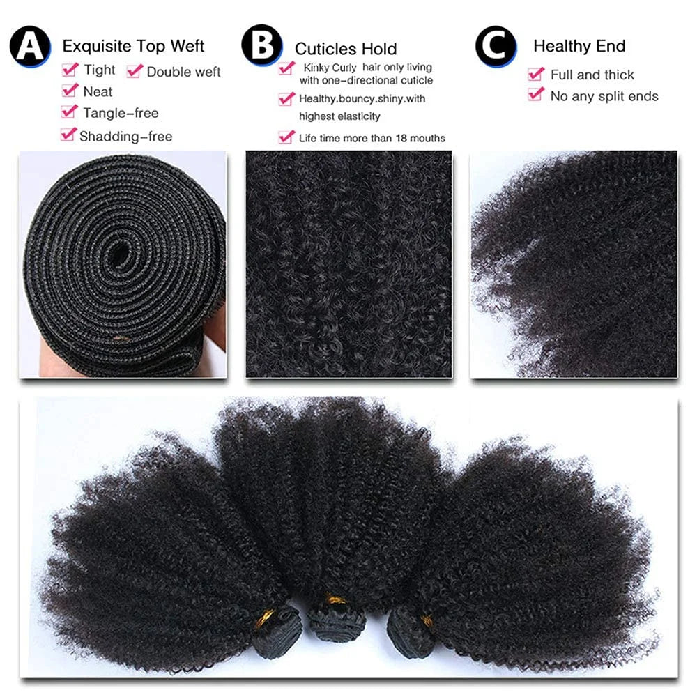 3 Bundles Afro Kinky Curly Bundles Mongolian Kinky Curly Hair Bundles Extension Curly Human Hair Bundles - Flexi Africa