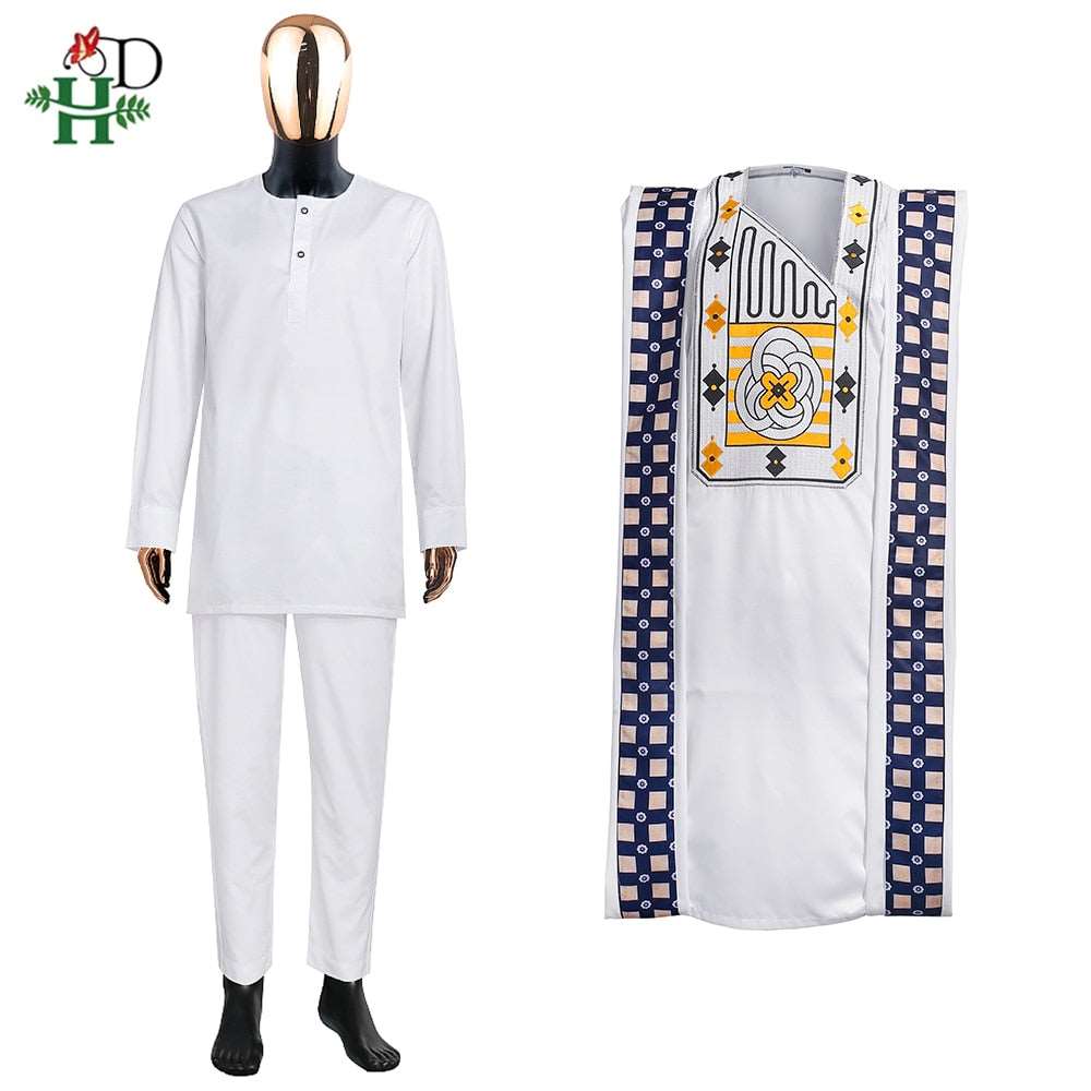 3PC African Men's Clothing Set Traditional White Clothes - Free Delivery Worldwide only at Flexi Africa