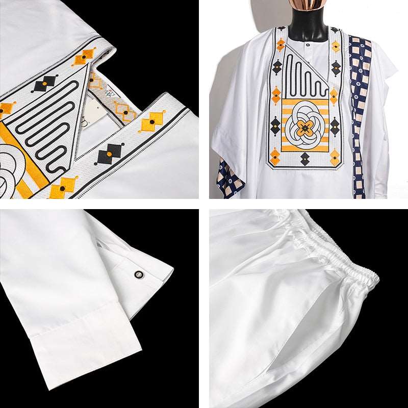 3PC African Men's Clothing Set Traditional White Clothes - Free Delivery Worldwide only at Flexi Africa