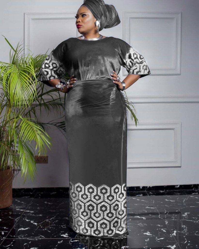 3PC African Velvet Dress Set for Women – Full Stone Embellished Top with Wrapper & Scarf - Free Delivery Worldwide only at Flexi Africa