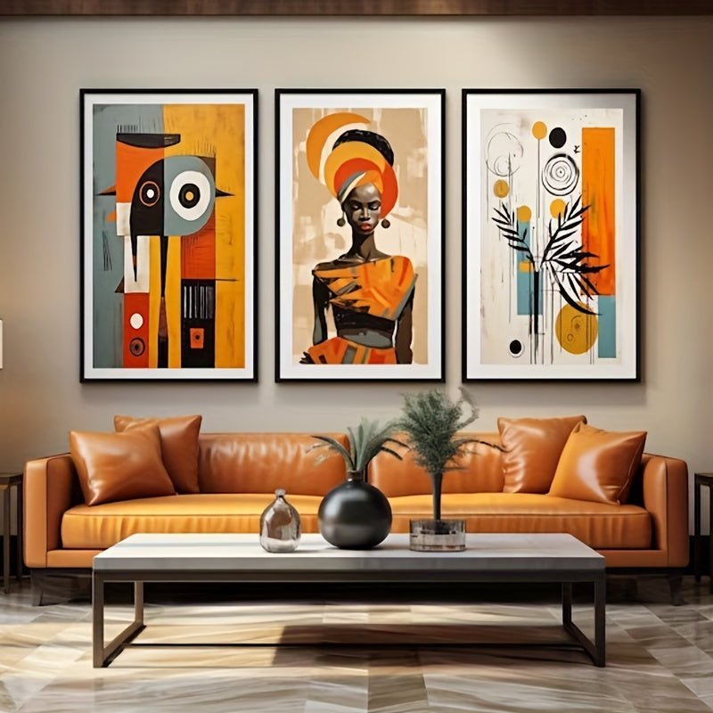 3PCS Abstract African Wall Art Set – Afro Bohemian Black Woman Canvas Prints - Free Delivery Worldwide only at Flexi Africa