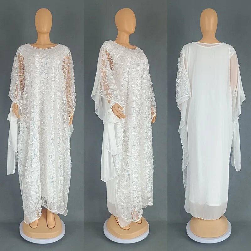 3PCS African Dresses for Women Muslim Sequins Flower Abaya Kaftan Moroccan Caftan Dashiki Robe Ankara Traditional Boubou Dress - Free Delivery Worldwide only at Flexi Africa