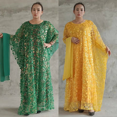 3PCS African Dresses for Women Muslim Sequins Flower Abaya Kaftan Moroccan Caftan Dashiki Robe Ankara Traditional Boubou Dress - Free Delivery Worldwide only at Flexi Africa