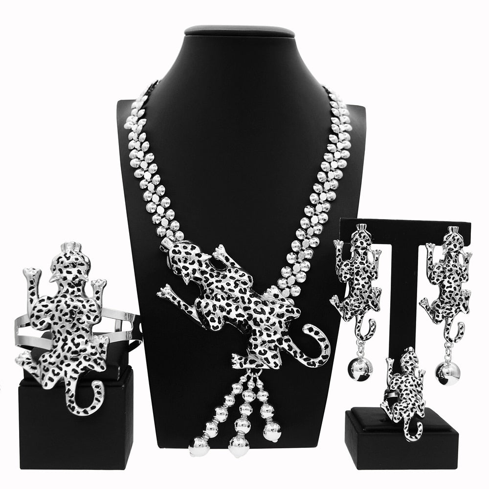 Striking African Inspired Leopard Jewelry Set: Bold Accessories for the Modern Fashionista - Flexi Africa - Flexi Africa offers Free Delivery Worldwide - Vibrant African traditional clothing showcasing bold prints and intricate designs