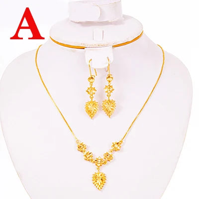 18K Gold Color Ethiopian Jewelry Set for Women – Heart Necklace & Earrings, African Arab Bridal Dowry