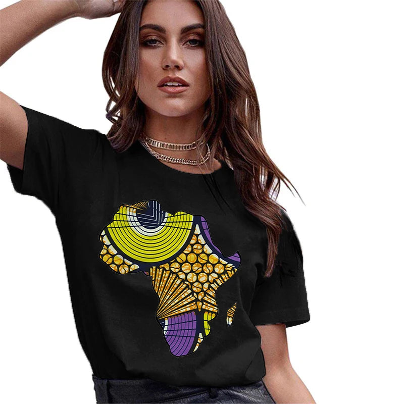 Vintage African Inspired 90s Tees: Short Sleeve Graphic Women's T-Shirt - Flexi Africa - Flexi Africa offers Free Delivery Worldwide - Vibrant African traditional clothing showcasing bold prints and intricate designs