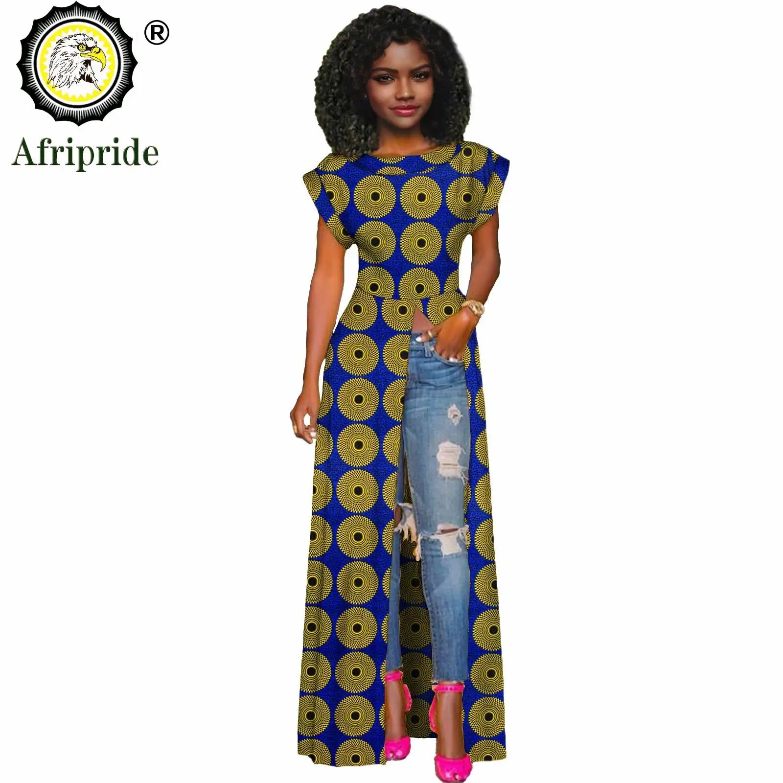 African Women's Long Trench Coat – Short Sleeve Bazin Riche Overcoat