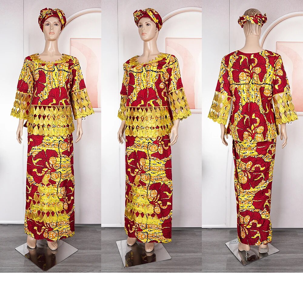 Traditional African Bazin Riche Dashiki Dress with Exquisite Embroidery Pattern for Women - Flexi Africa - Flexi Africa offers Free Delivery Worldwide - Vibrant African traditional clothing showcasing bold prints and intricate designs