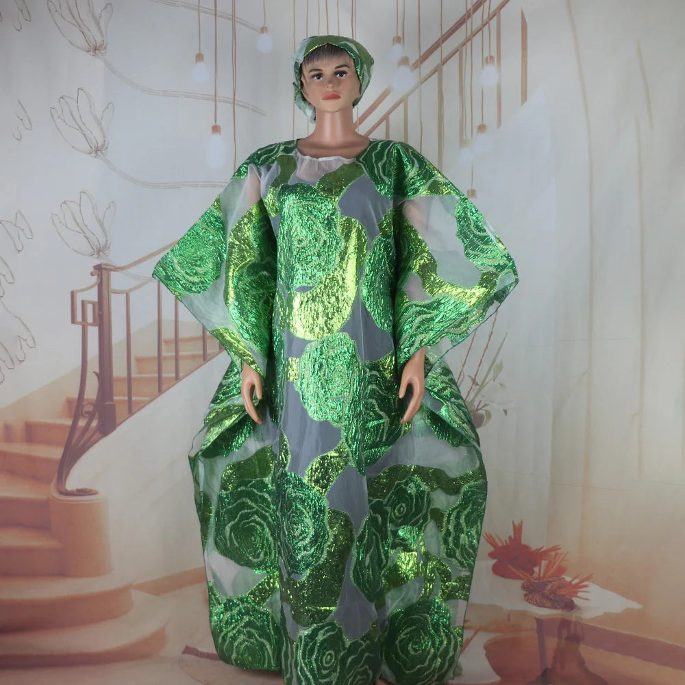 African Women’s 2PC Dress Set with Matching Headscarf – Ethnic Wear