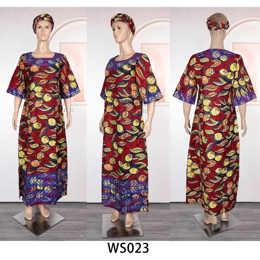 African Embroidered Bazin Dress for Women – Floral Boho Ankara Long Robes - Free Delivery Worldwide only at Flexi Africa