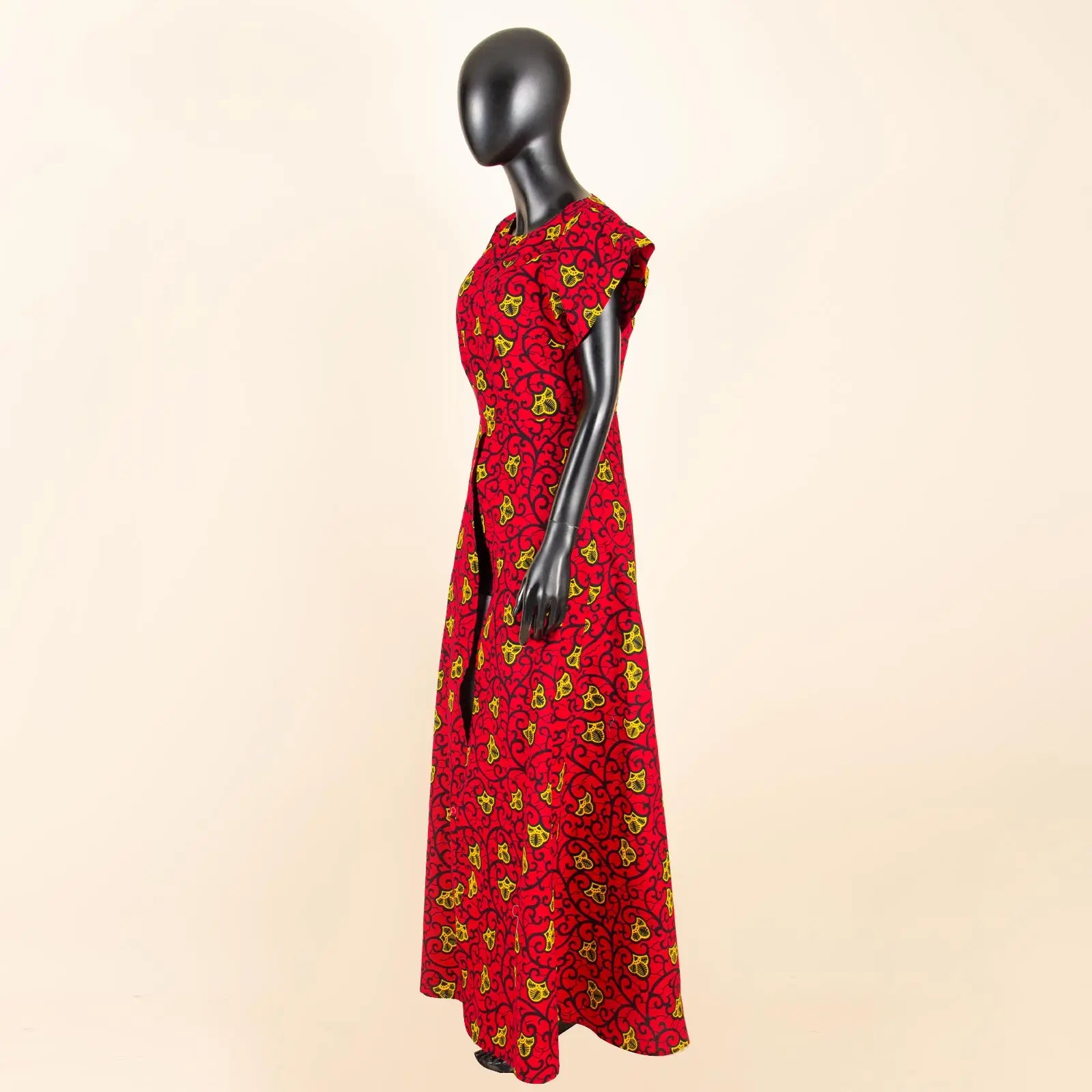 African Women's Long Trench Coat – Short Sleeve Bazin Riche Overcoat