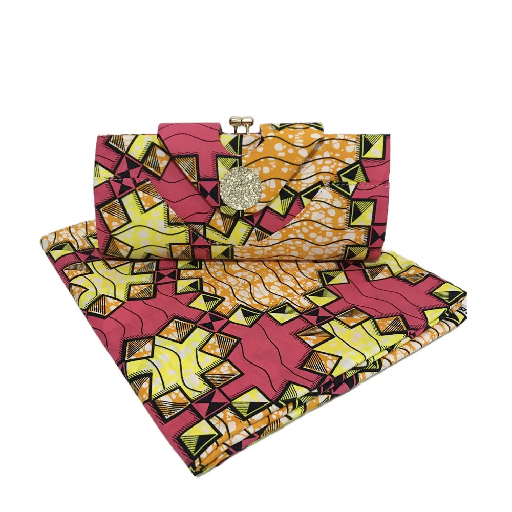 Wax Print Fabric Ensemble: Elevate Your Style with a Matching Ankara Bag for Sewing Stylish Dresses - Flexi Africa - Flexi Africa offers Free Delivery Worldwide - Vibrant African traditional clothing showcasing bold prints and intricate designs