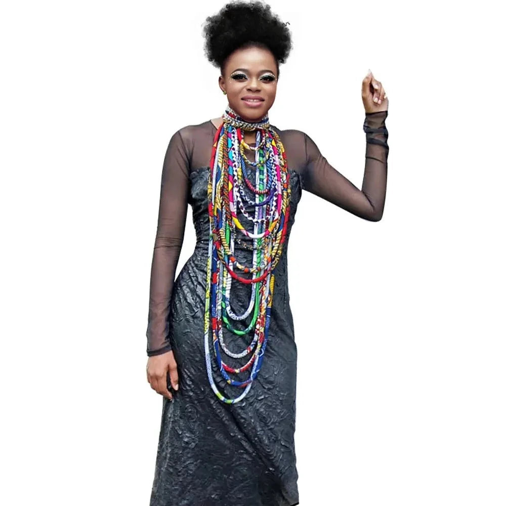 Vibrant Handcrafted African Wax Print Fabric Necklace – A Burst of Color and Tribal Elegance - Flexi Africa - Flexi Africa offers Free Delivery Worldwide - Vibrant African traditional clothing showcasing bold prints and intricate designs