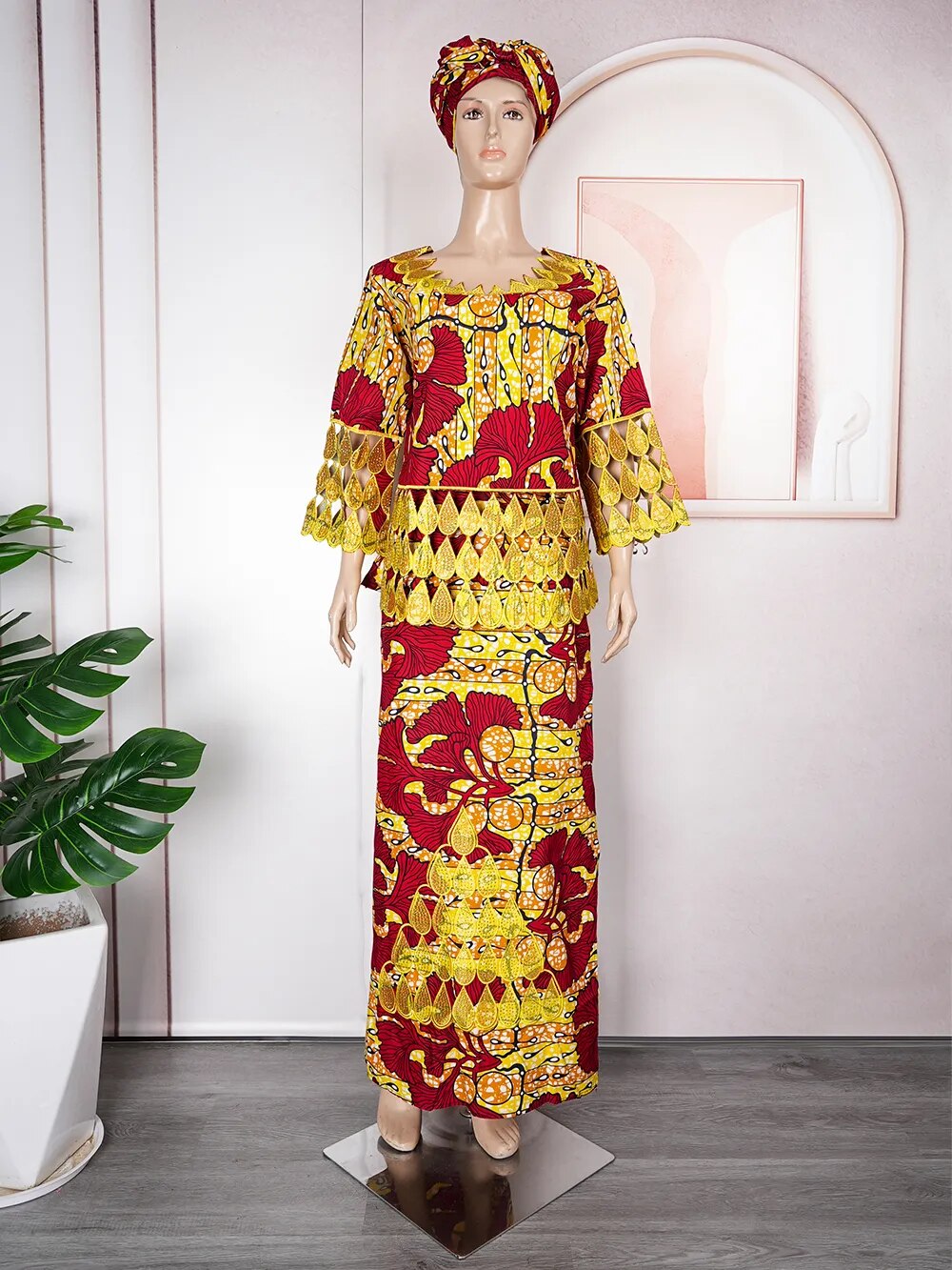 Traditional African Bazin Riche Dashiki Dress with Exquisite Embroidery Pattern for Women - Flexi Africa - Flexi Africa offers Free Delivery Worldwide - Vibrant African traditional clothing showcasing bold prints and intricate designs