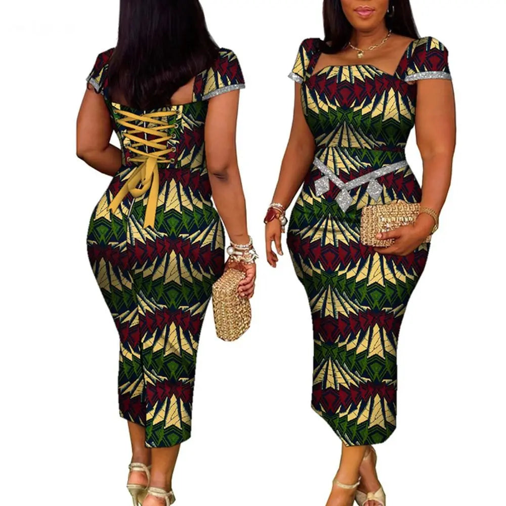 African Wax Print Summer Gown for Women – Elegant Ankara Bandage Dress