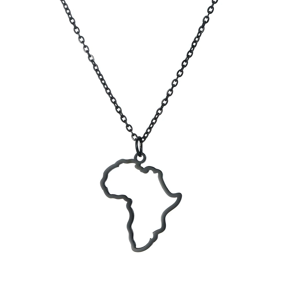 Stainless Steel Africa Map Necklaces: Choker Chain with Hollow Map Pendant - Flexi Africa - Flexi Africa offers Free Delivery Worldwide - Vibrant African traditional clothing showcasing bold prints and intricate designs