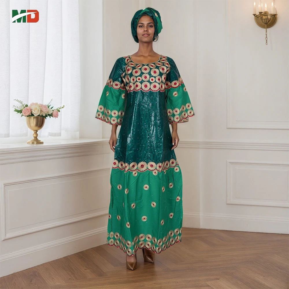 MD African Dresses Women's Clothing Traditional Embroidery Bazin Riche Dashiki Dress Long Dresses 2025 South Africa Lady Clothes