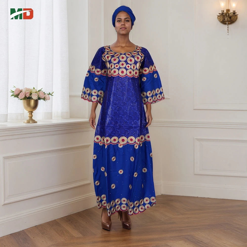 MD African Dresses Women's Clothing Traditional Embroidery Bazin Riche Dashiki Dress Long Dresses 2025 South Africa Lady Clothes