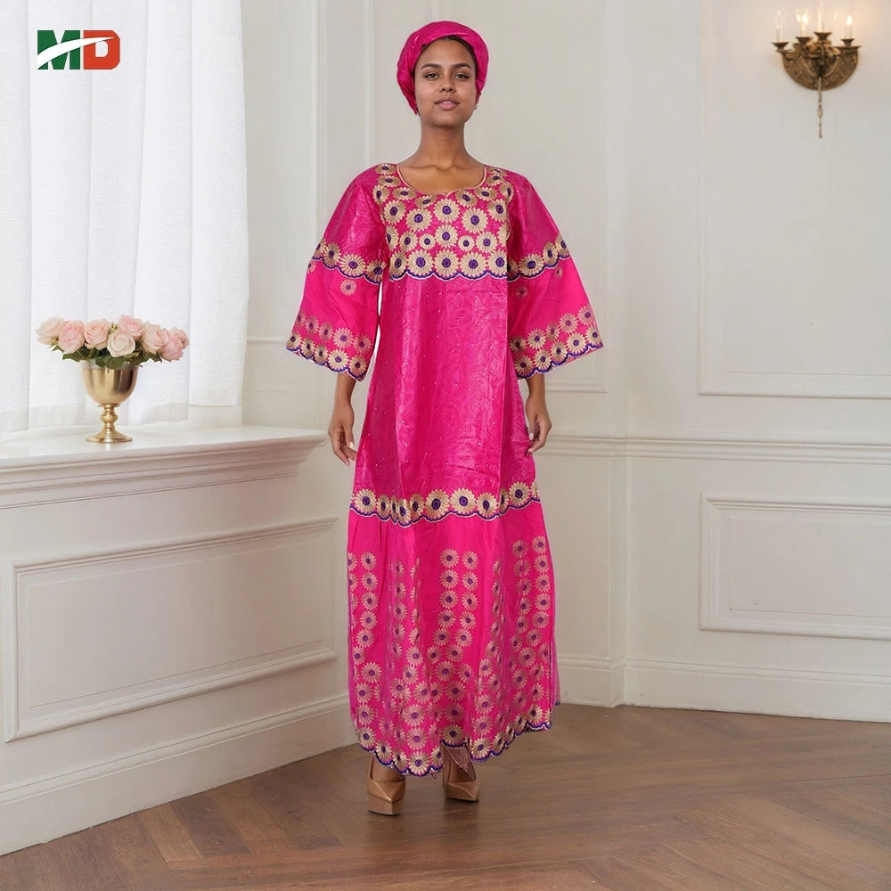MD African Dresses Women's Clothing Traditional Embroidery Bazin Riche Dashiki Dress Long Dresses 2025 South Africa Lady Clothes
