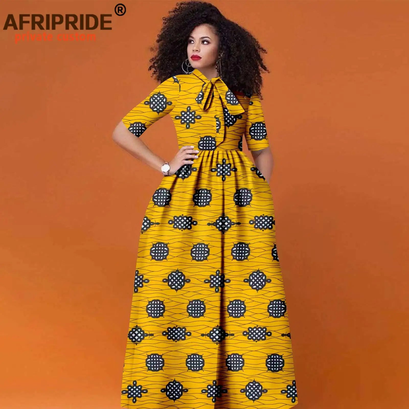 Women’s African Print Maxi Dress – Traditional High Waist Ankara Half Sleeve Attire