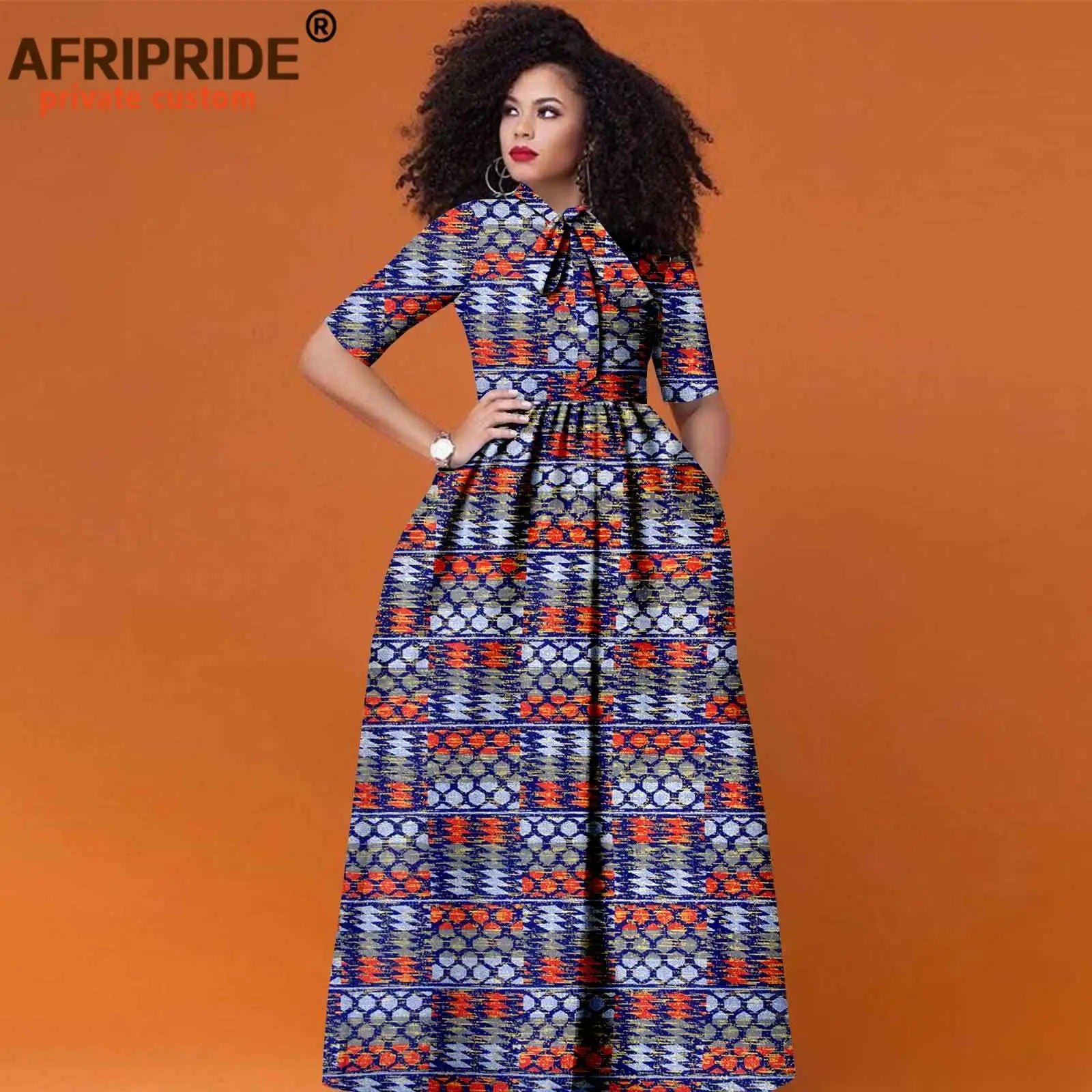 Women’s African Print Maxi Dress – Traditional High Waist Ankara Half Sleeve Attire
