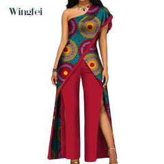 2PC African Women’s Ankara Pant Set – Stylish Off-Shoulder Top and Trousers