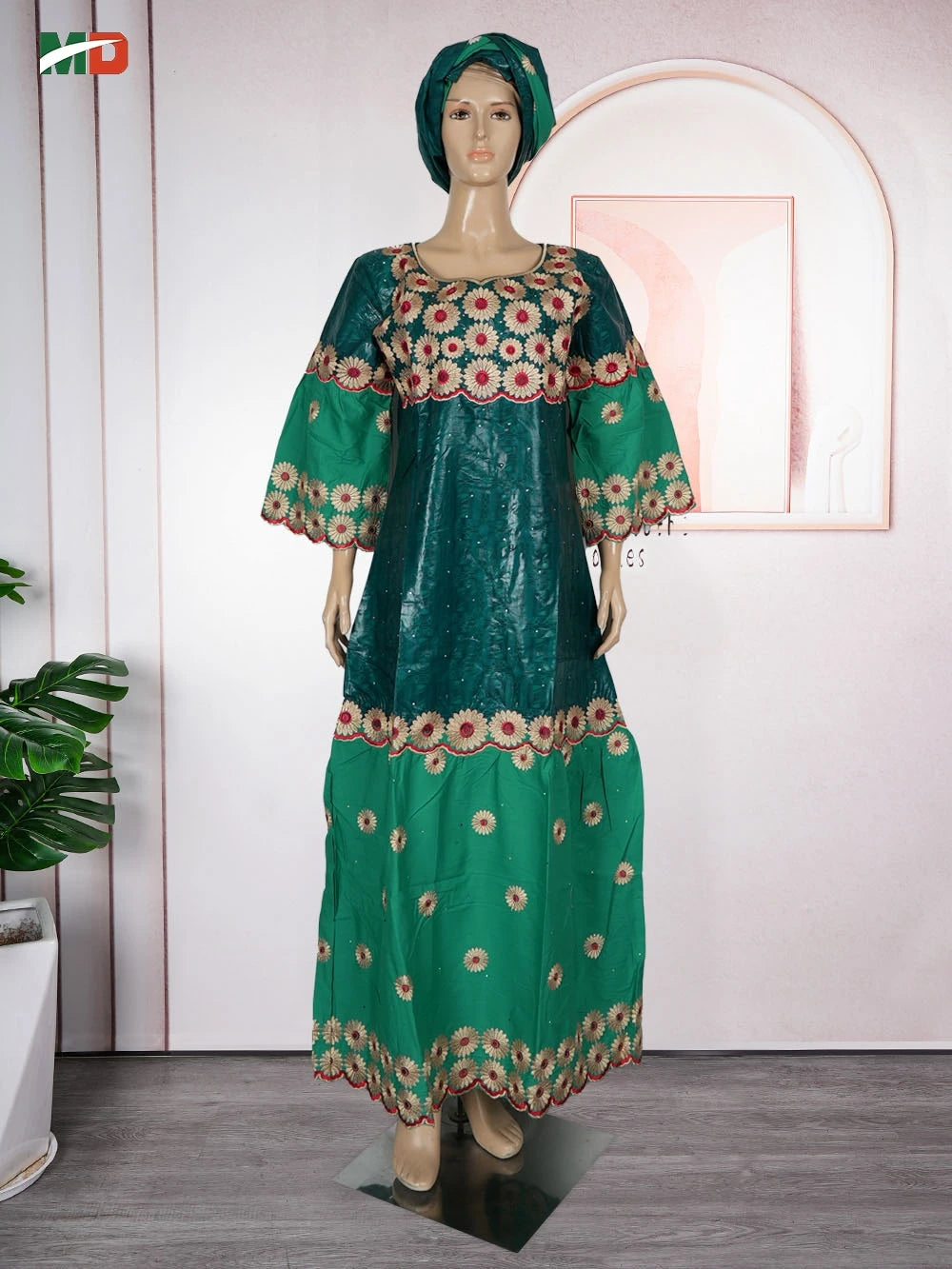 MD African Dresses Women's Clothing Traditional Embroidery Bazin Riche Dashiki Dress Long Dresses 2025 South Africa Lady Clothes