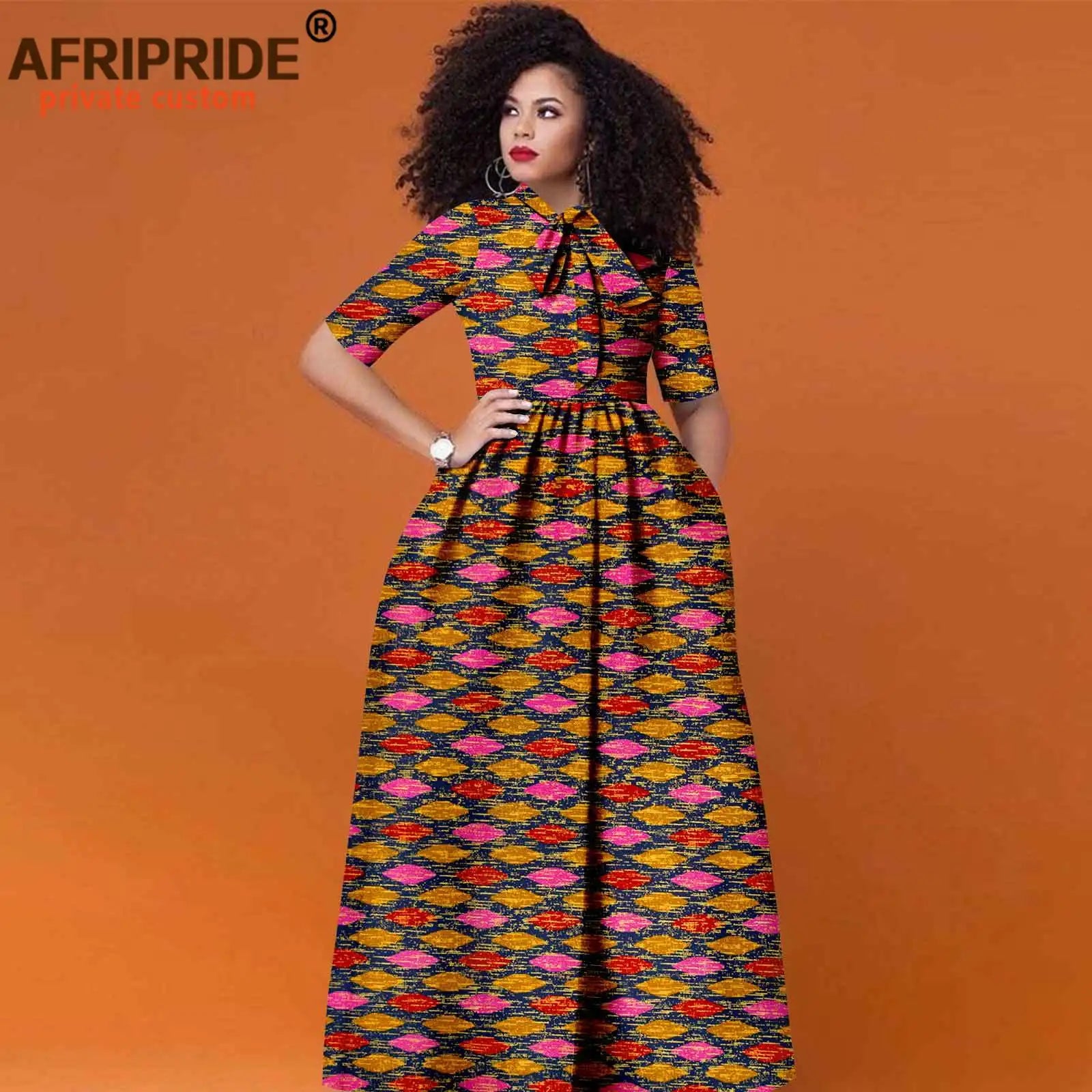 Women’s African Print Maxi Dress – Traditional High Waist Ankara Half Sleeve Attire