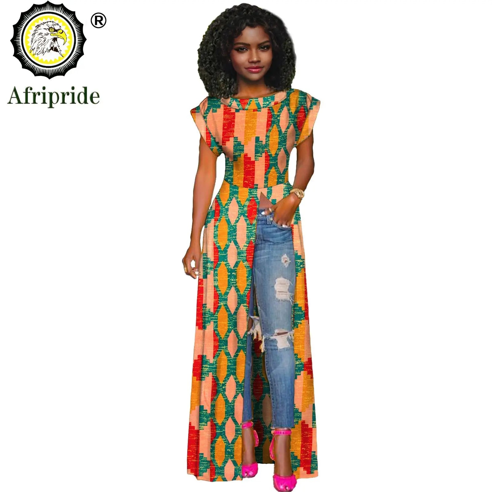 African Women's Long Trench Coat – Short Sleeve Bazin Riche Overcoat