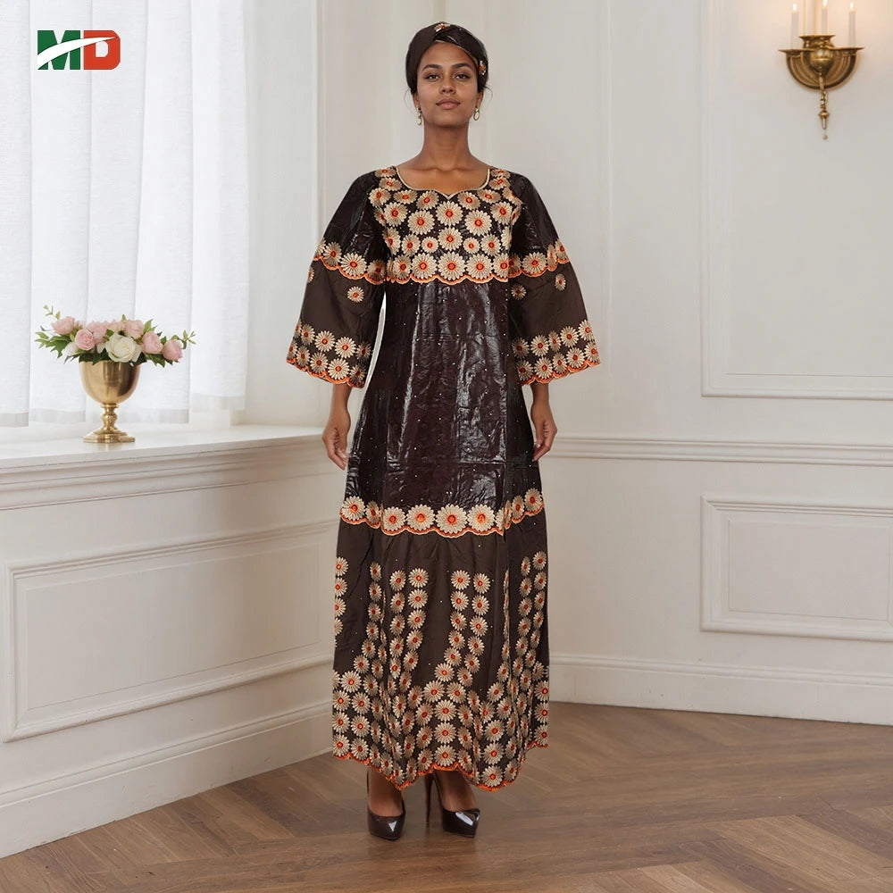 MD African Dresses Women's Clothing Traditional Embroidery Bazin Riche Dashiki Dress Long Dresses 2025 South Africa Lady Clothes