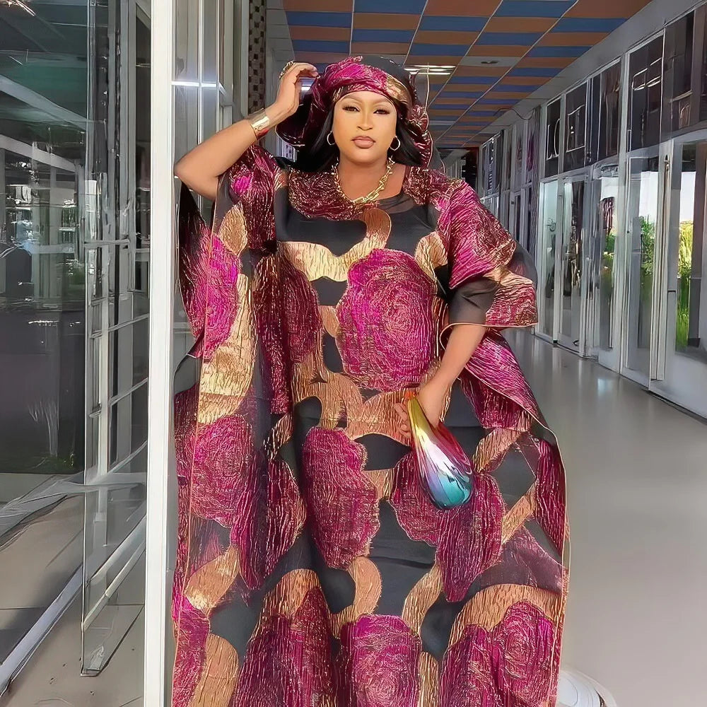 African Women’s 2PC Dress Set with Matching Headscarf – Ethnic Wear