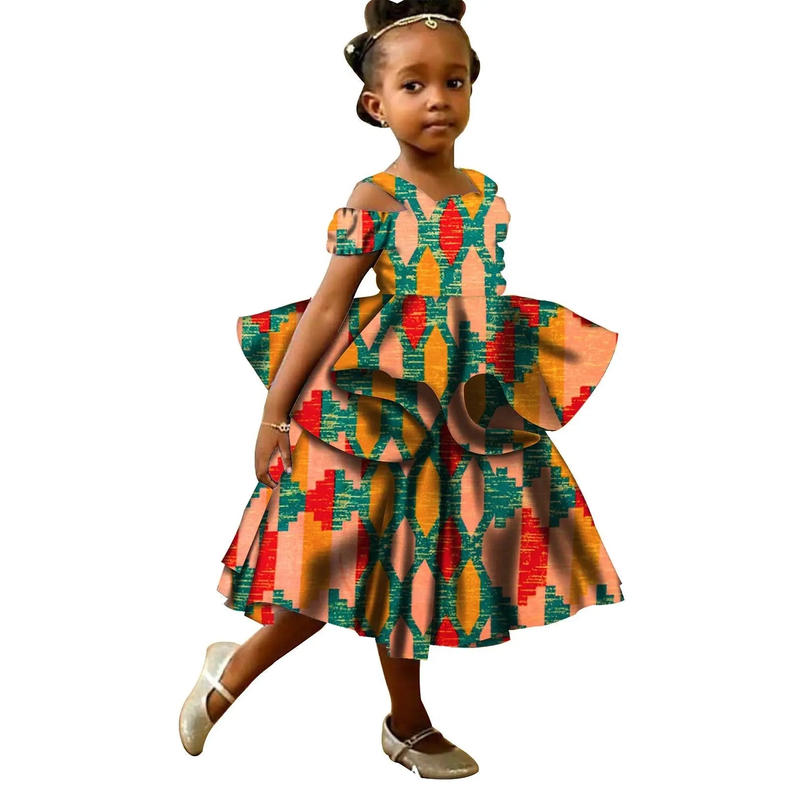 Young girl wearing a colorful patterned dress