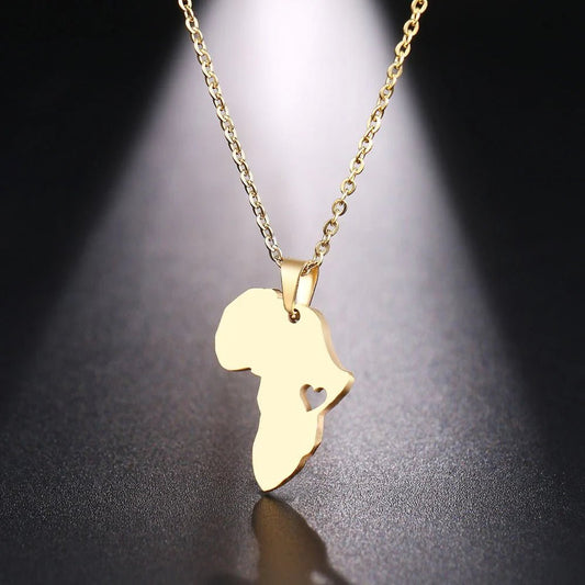 Africa Map Gold Pendant Necklace 45cm Stainless Steel Engagement Jewelry - Free Delivery Worldwide only at Flexi Africa