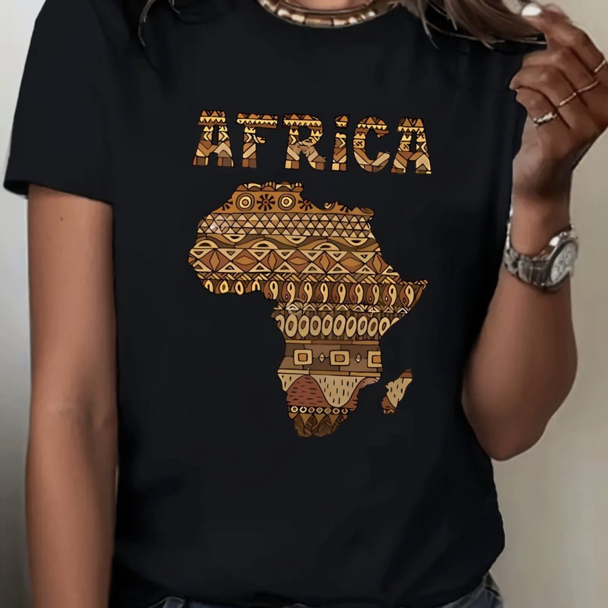 Africa Map Print T-Shirt for Women - Spandex Blend, Casual Sporty Style, Crew Neck, Slight Stretch, Knit Fabric, Short Sleeve Top Suitable for All Seasons - Free Delivery Worldwide only at Flexi Africa