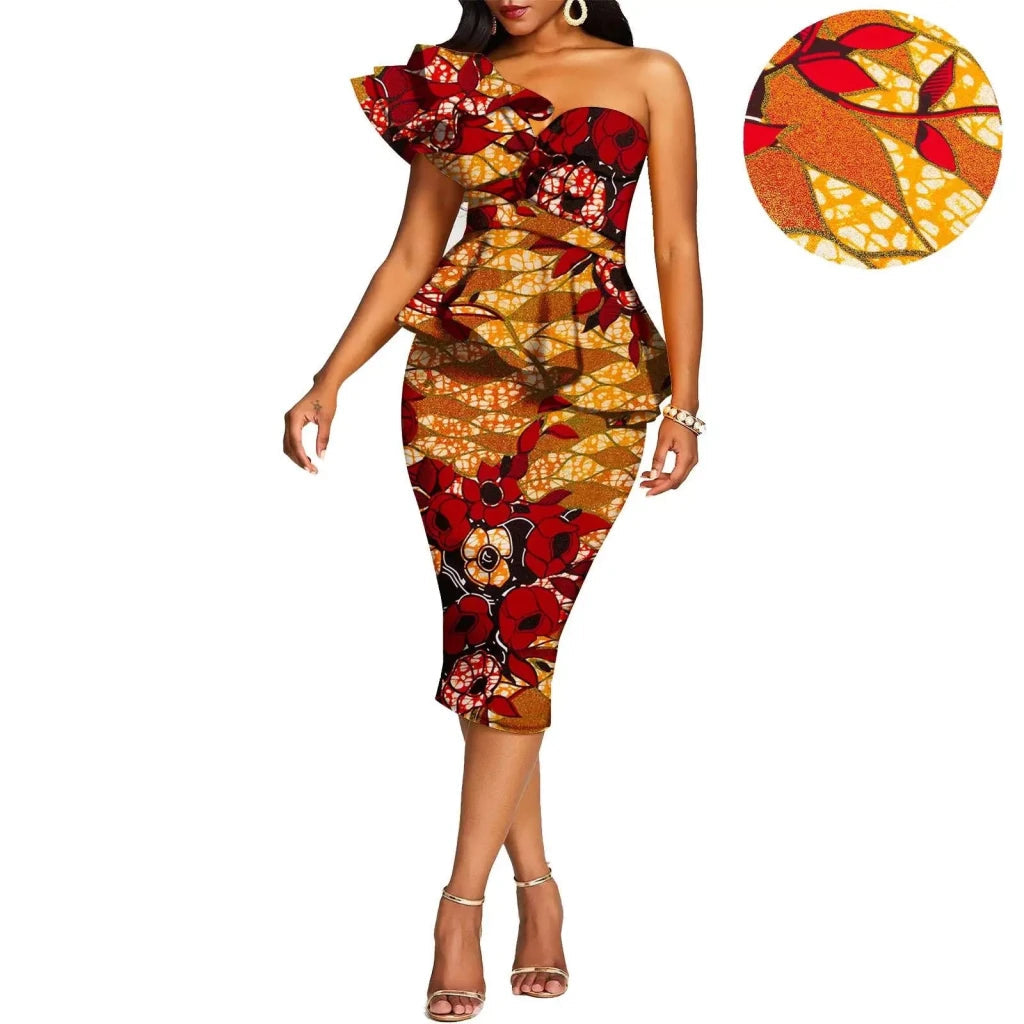 African 2 Piece Set for Women Crop Top + Print Skrit Set Ankara Clothing Dashiki Outfits Blouse Shirt Midi Skirt Casual S1926100 - Free Delivery Worldwide only at Flexi Africa