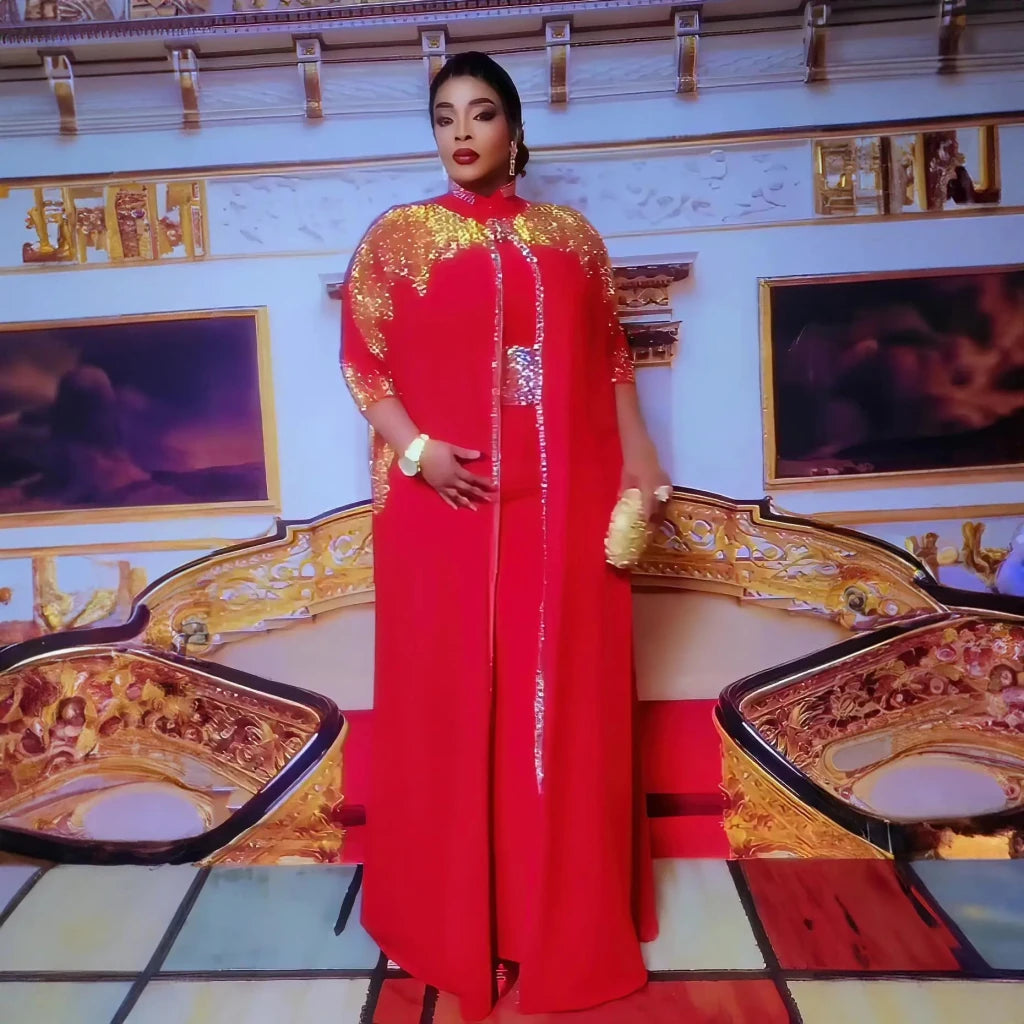 African 2PC Dress for Women – Luxury Rhinestone Elegant Church & Occasion Outfit - Free Delivery Worldwide only at Flexi Africa