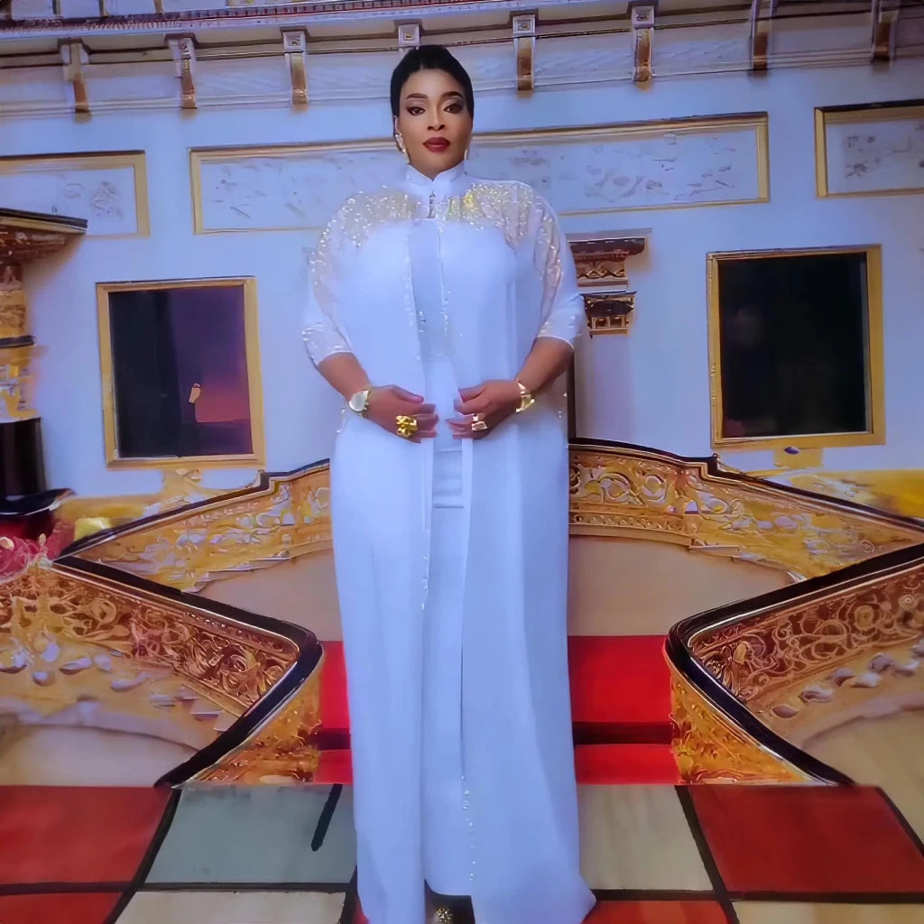 African 2PC Dress for Women – Luxury Rhinestone Elegant Church & Occasion Outfit - Free Delivery Worldwide only at Flexi Africa