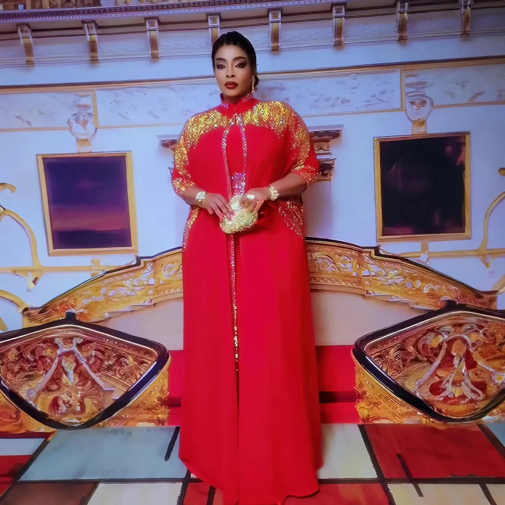 African 2PC Dress for Women – Luxury Rhinestone Elegant Church & Occasion Outfit - Free Delivery Worldwide only at Flexi Africa