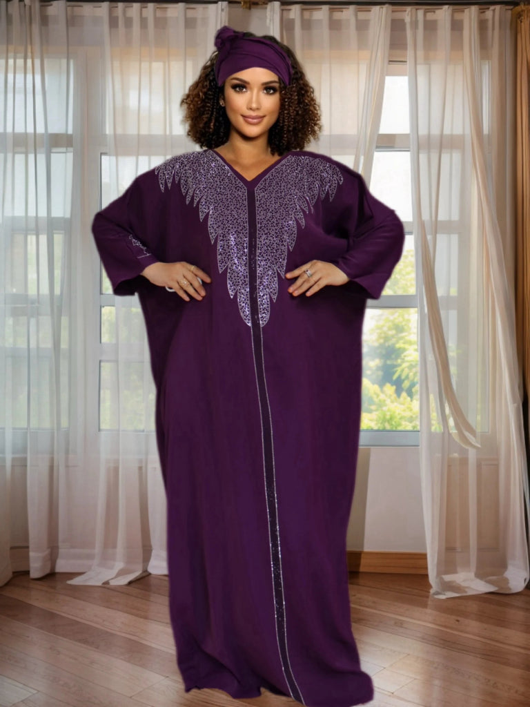 African Ankara Dashiki Kaftan Dress for Women – Rhinestone Wedding & Party Gown - Free Delivery Worldwide only at Flexi Africa