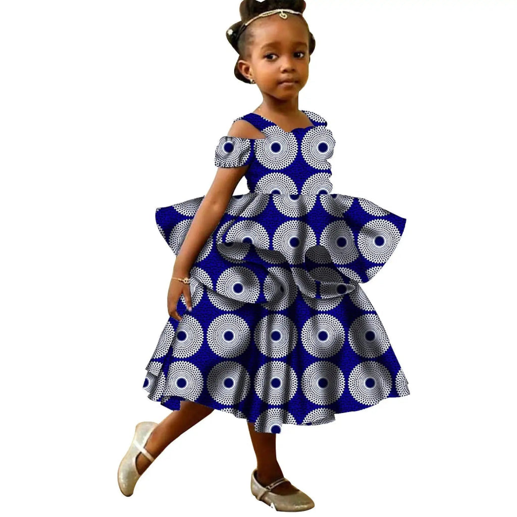 African Ankara Dress for Girls – Double - Layer Ruffles Bazin Riche Kids Party Dress - Free Delivery Worldwide only at Flexi Africa